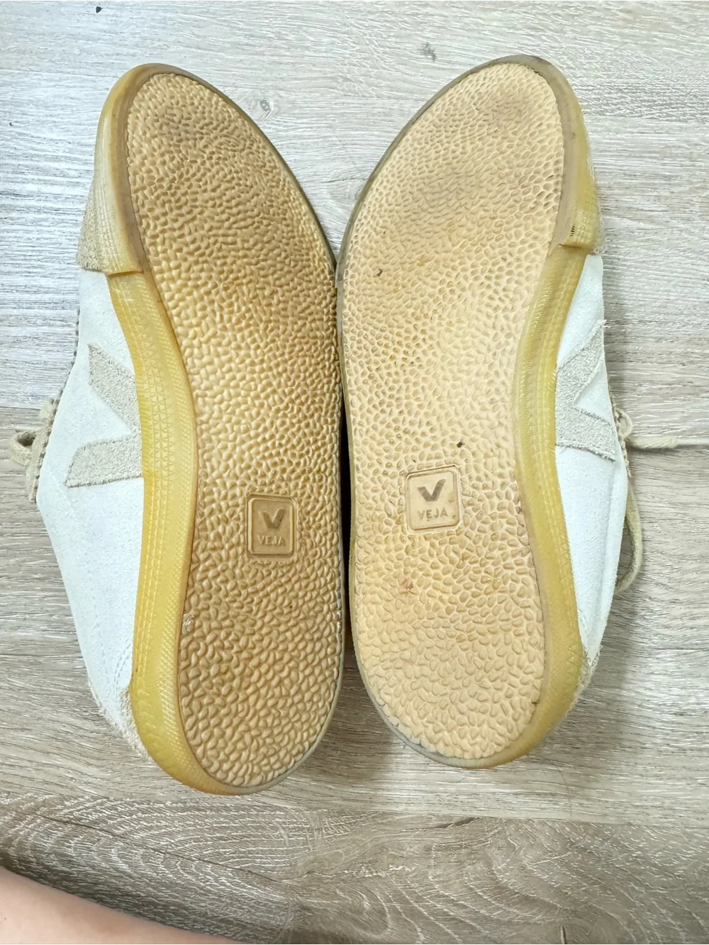 Veja White & Beige Suede Low-Top Sneakers with Gum Sole